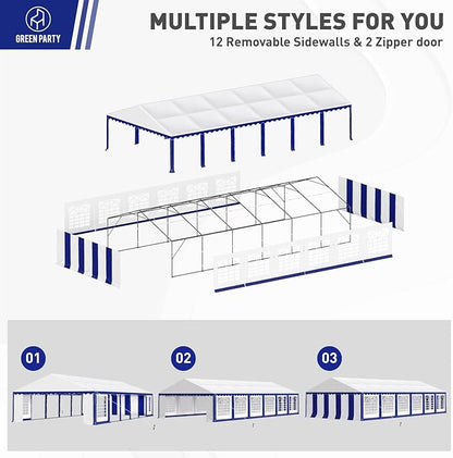 GREEN PARTY 20x40FT Party Tent Heavy Duty, Large Wedding Event Shelters with 7 Carry Bags & Removable Sidewalls, Outdoor Canopy Gazebo Commercial Tents for Parties Carport Camping Garden Patio