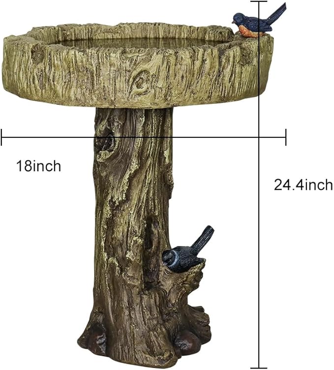 watnature 24.4” H Fibre Reinforced Concrete Outdoor Garden Bird Bath with Birds, Woodland Tree Trunk Decoration Yard Statue，Pedestal Birdbaths for Outdoors, Garden, Patio, Lawn, Backyard
