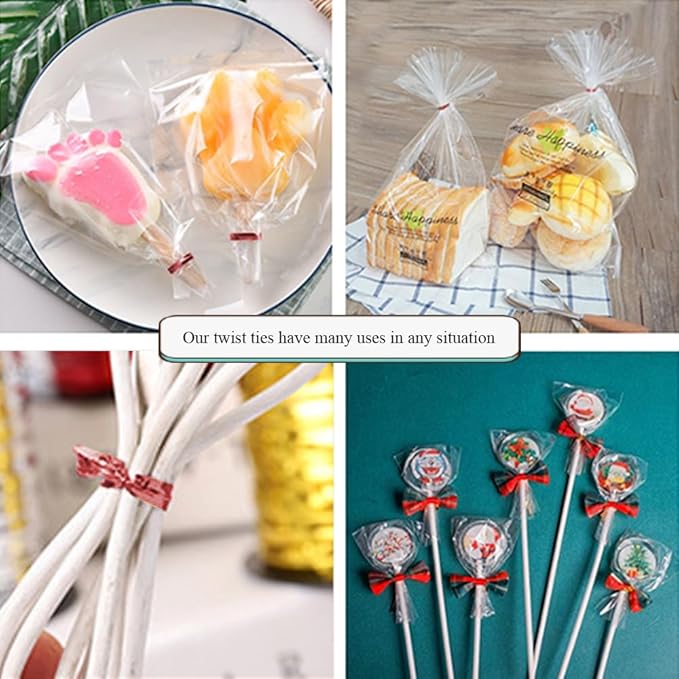 HAHIYO 350Yards/1050Feet/320M Red Metal Twist Ties for Bread Candy Coffee Plant Garden Cellophane Treat Bags Gift Wrapping Plastic Halloween Party Cake and Craft Projects