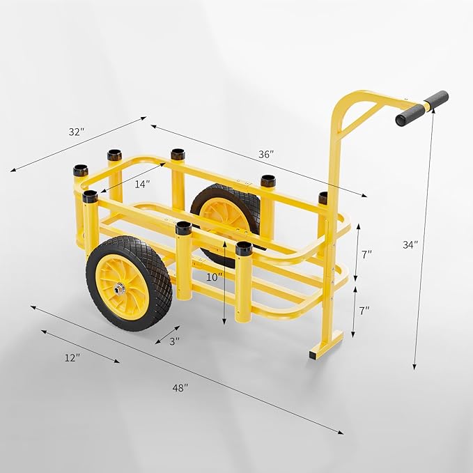 Bonnlo Beach Fishing Cart, Beach Wagon Trolley with 12" Big No-Flat Airless Tires, Foldable Beach Trailer with Large 36" x 16" Cargo Basket, 250 lbs Load Capacity, 7 Fishing Rods Holder
