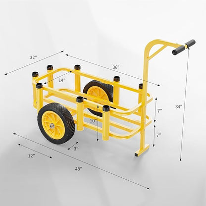 Bonnlo Beach Fishing Cart, Beach Wagon Trolley with 12" Big No-Flat Airless Tires, Foldable Beach Trailer with Large 36" x 16" Cargo Basket, 250 lbs Load Capacity, 7 Fishing Rods Holder