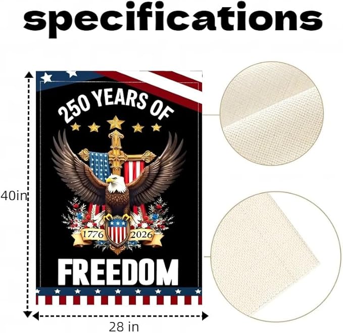 250 Years America Garden Flag,250th Anniversary USA Patriotic Banner Double-Sided with Eagle Design, 1776-2026 Commemorative (B_2.33 x 3.33 ft)