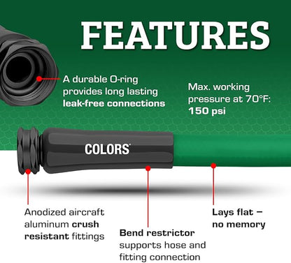 Flexzilla Colors Lead-In Garden Hose 5/8in. x 10ft., Lightweight All-Weather Water Hose, Durable and Flexible, Leak-Free Connections, Forest Green