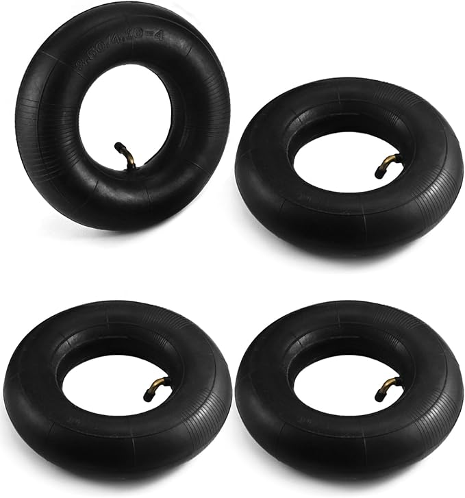 QWORK 4.10/3.50-4 Wheelbarrow Inner Tube, 4 Pack Replacement Inner Tubes, Bent Valve, for Lawn Movers, Hand Trucks