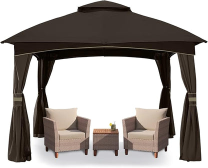 MASTERCANOPY Outdoor Patio Gazebo for Garden with Upgrade Steel Frame and Netting Walls (8x8,Brown)