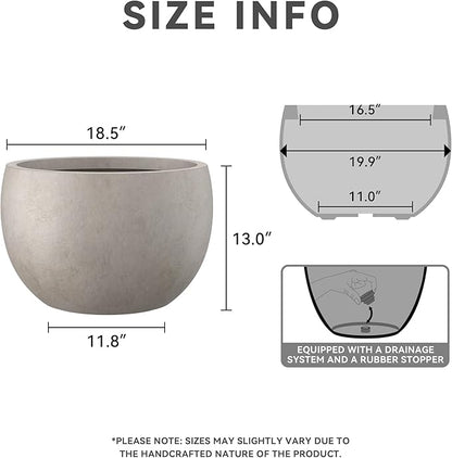 Kante 19.9" Dia Round Concrete Planter, Outdoor/Indoor Large Bowl Plant Pots with Drainage Hole and Rubber Plug for Garden Patio Balcony Home, Weathered Concrete