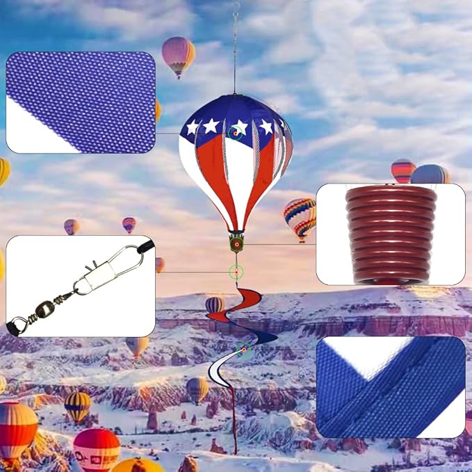 FENELY Patriotic Hot Air Balloon Garden Wind Spinners Giant Flag Pinwheels Whirligigs Windmill Toys for Kids Yard Decor Lawn Decorations Outdoor Whirlygig Windmills Wind Twister Everyday 59" L 2Pack