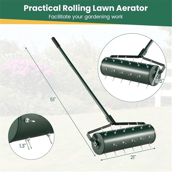 Pemberly Row 21 inch Manual Lawn Aerator Heavy Duty Grass Tool Green