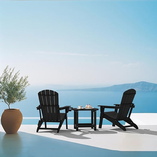 Plawdlik Hdpe Outdoor Adirondack Side Table, Wooden Textured, Set for Patio, Garden, Porch, Pool Composite Patio, Backyard, Bathroom and Indoor, Maintenance & Weather Resistant(Black)