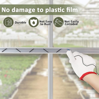 Spring Wire & Lock Channel - 10 Sets PVC Coated Spring Wire & Aluminum Alloy U-Channel Bundle with Nylon Gloves, 6.6 ft Farmer Greenhouse Frame Kit for Fix Poly Film Shade Cloth
