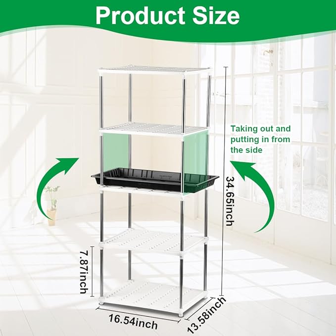 5 Layer Sprouting Tray Storage Shelf, Plant Shelf Nursery Pot Seeding Tray Container Shelves Indoor/Outdoor Plant Rack Holder (White)