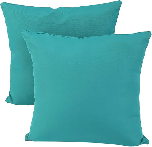 idee-home Outdoor Pillows with Inserts Included, Patio Outside Square Pillows Waterproof Set of 2, 18 x 18 inch Peocock Blue