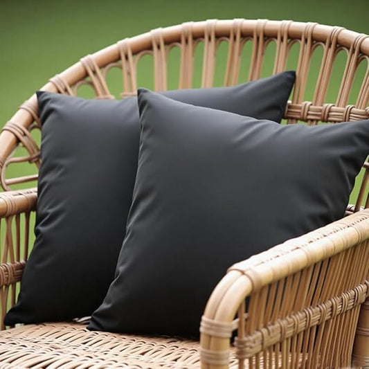 18" x 18" Throw Pillows, Outdoor Waterproof Pillows with Inserts, Square Decorative Pillows for Patio Furniture Garden Couch Sofa Home(Black, Set of 2)