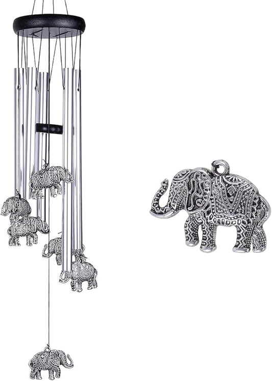 Outdoor Elephant Wind Chimes Indoor Decor - Pure Hand-Made Mobile Romantic Windcatcher 28" Elephant Wind Chime for Home, Xmas, Gift for Mom, Balcony, Patio, Garden Decoration(5 Tubes, 6 Elephants)