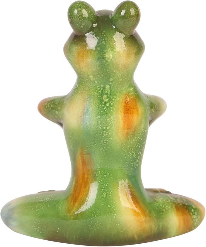 Topadorn Ceramic Yoga Frog Statue, Frog Sitting Sculptures for Office, Garden Decorative Ornaments