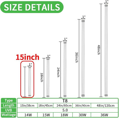 LUCKY HERP 15inch 14W T8 UVB 5.0 Reptile Light, UVA UVB Bulb, Fluorescent Lamp for Reptiles Amphibian