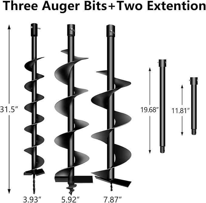 85cc Post Hole Digger 2-Stroke Petrol Gas Powered Earth Digger with 2 Extension Rods （12" & 20"）+ 3 Auger Drill Bits (4" 6" & 8") for Farm Garden Plant