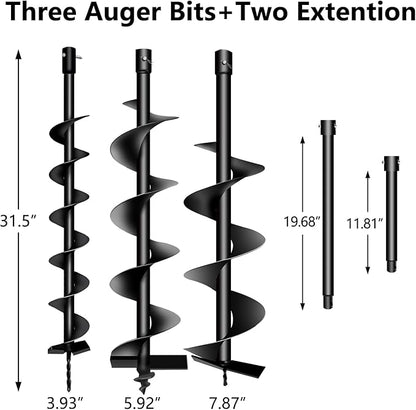 85cc Post Hole Digger 2-Stroke Petrol Gas Powered Earth Digger with 2 Extension Rods （12" & 20"）+ 3 Auger Drill Bits (4" 6" & 8") for Farm Garden Plant