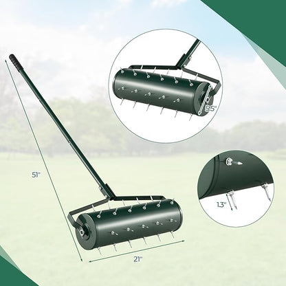 IRONMAX Rolling Lawn Aerator, Sand/Stone Filled Manual Dethatching Soil Aerating Push Tool with Ergonomic Handle, Grass Aerator Lawn Tool for Yard, Garden, Lawn Health Care (21''W x 51''H)