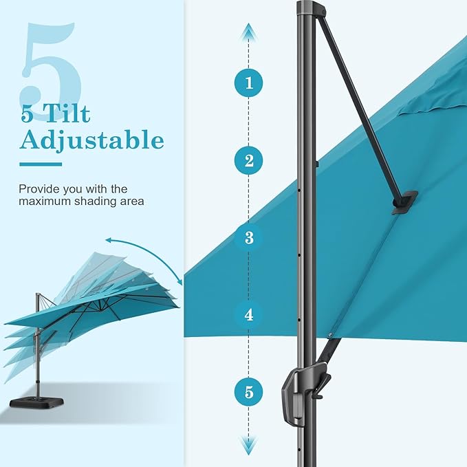 Hotime 10x10ft Large Cantilever Patio Umbrellas - Upgrade and Intensify - with 360 Rotation and 5 Angles Adjustment - Aluminum Offset Pool Umbrella Square Outdoor Umbrella for Patio Garden