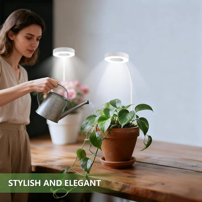 Grow Lights for Indoor Plants Full Spectrum, Clip-on LED Plant Lights for Indoor Growing with Auto On/Off Timing 3/9/12 Hrs, 10 Dimmable Levels, 3 Spectrum Modes & Adjustable Gooseneck, White, 2 Pack