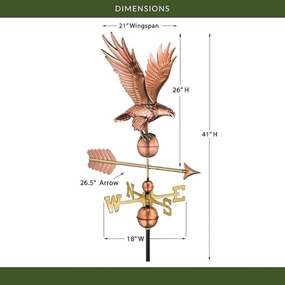 Good Directions Polished Copper Eagle Weathervane – Decorative Rooftop Accent for Barns, Homes, Sheds, and Cupolas – Durable & Handcrafted