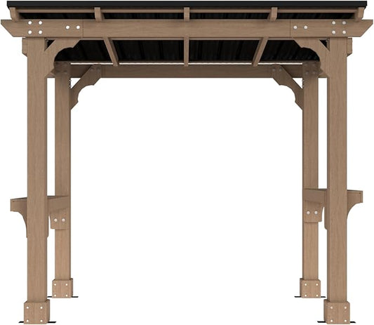 8 x 5 FT Wooden Grill Gazebo with Sloping Metal roof, 2 Full Size Grills, BBQ Canopy for Outdoor Patio, Lawn, Garden, Light Mocha Brown