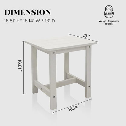 Outdoor Side Table, Small Adirondack Side Table for Adirondack Chair - Indoor Outdoor End Table - HDPS (White)