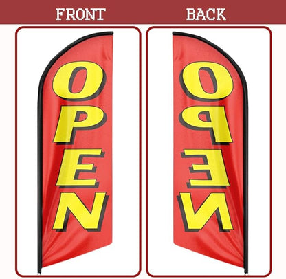 Open Flags for Business, 11FT Windless Flag With Aluminum Alloy Flagpole Kit, Stainless Steel Ground Stake, Portable Bag, Swooper Banner for Commercial Flags