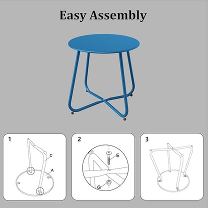 Patio Side Table, Round Metal Steel Weather Resistant Portable Patio Table， Outdoor and Indoor Patio Small Table for Garden Balcony Yard, Peacock Blue