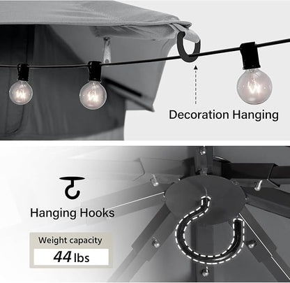 LAUSAINT HOME Outdoor Patio Gazebo 10'x13' with Expansion Bolts, Heavy Duty Party Tent & Shelter with Double Roofs, Mosquito Nettings and Privacy Screens for Backyard, Garden, Lawn, Smoke Grey