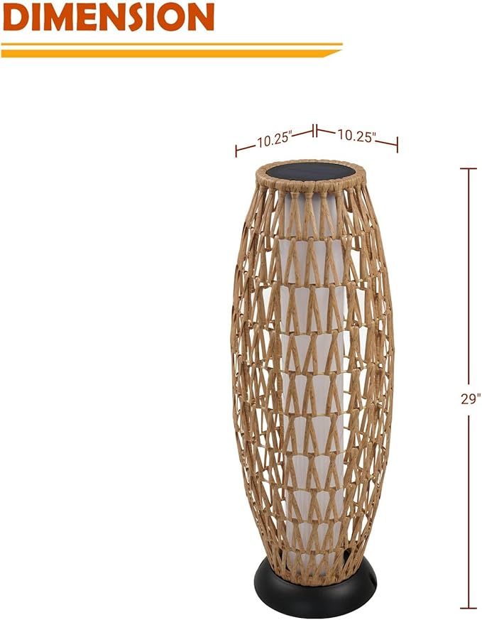 Solar Yard Outdoor Solar Lamp Woven Wicker Boho Lantern Floor Lamp, Decoration for Garden, Deck, Yard, Pathway, Oslo