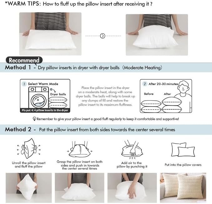 MIULEE 20x20 Pillow Insert Throw Pillow Insert, Outdoor Pillows Water-Resistant Premium Outdoor Pillow Stuffer Sham Square for Couch Sofa Patio Furniture Cushion Porch Swing