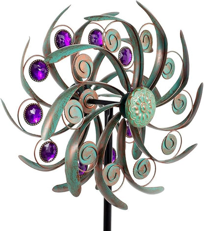 Viveta Outdoor Wind Spinners, 13" Metal Wind Sculpture with Stable Stake, Double-Sided Windmill,Wind Spinner for Yard and Garden