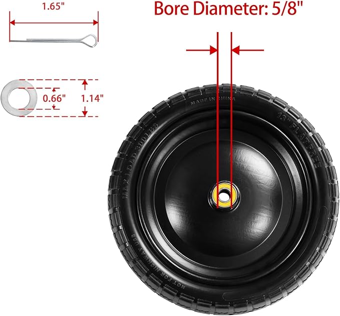 13" Tire Compatible with Gorilla Cart, 4.00-6 Flat Free Solid Tire and Wheel (Solid Polyurethane) for Wagon,Wheelbarrow,Yard Trailers-5/8" Bearings,Offset Hub 2.1" (2 Pack)