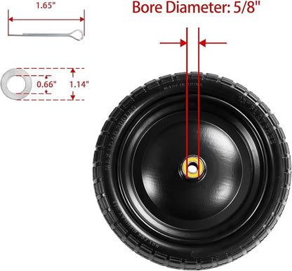 13" Tire Compatible with Gorilla Cart, 4.00-6 Flat Free Solid Tire and Wheel (Solid Polyurethane) for Wagon,Wheelbarrow,Yard Trailers-5/8" Bearings,Offset Hub 2.1" (2 Pack)