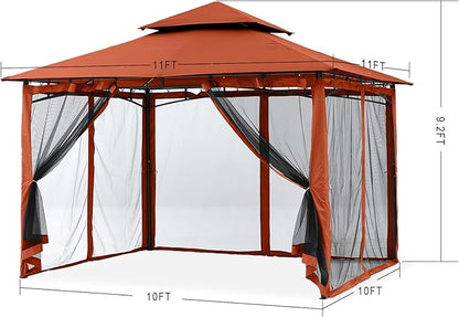 MASTERCANOPY Outdoor Garden Gazebo for Patios with Stable Steel Frame and Netting Walls (11x11,Rust Red)