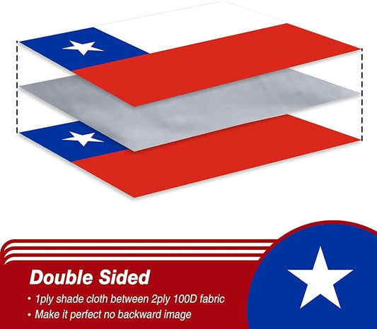 Chile Chilean Flag 3x5 ft Outdoor, Double Sided 3 Ply Heavy Duty Chile National Country Flag, 100% Quality Polyester Chilean Banner with Brass Grommets 4 Rows Stitches