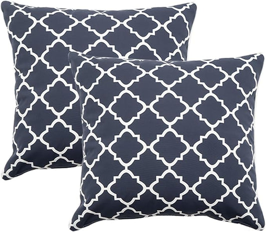 2 Pack Outdoor Throw Pillows 26x26 Inch Water-Resistant Decorative Pillow Cushions with Insert for Patio Garden Porch, Blue Diamond