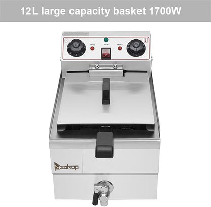 12.5QT/12L Electric Deep Fryer with Basket and Lid, 1700W Electric Fryer with Adjustable Temperature & Timer, Stainless Steel Countertop Oil Fryer for French Fries, Onion Rings, Donuts