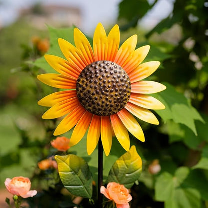 Viveta 2Pack Metal Sunflower Wind Spinner Outdoor,Kinetic Decorative Wind Sculpture wtih Sturdy Stake,Pinwheels for Yard and Garden