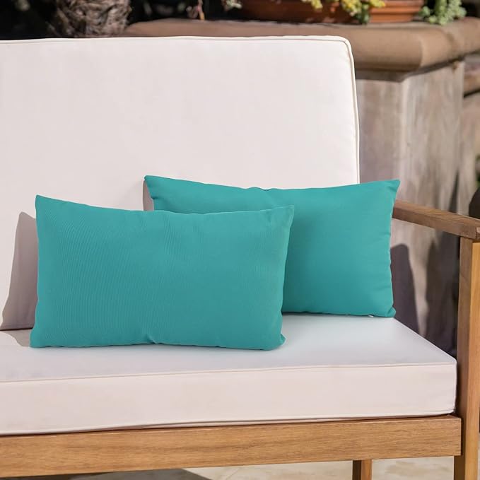 idee-home Outdoor Pillows with Inserts Included, Patio Outside Lumbar Pillows Waterproof Set of 2, 12 x 20 inch Peocock Blue