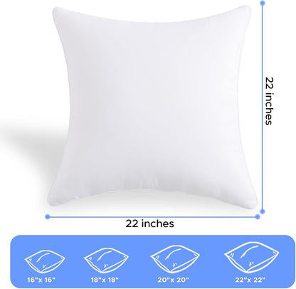 22 x 22 Outdoor Pillow Inserts Set of 2 Waterproof Square Support White Decorative Throw Pillow Inserts for Couch Sofa Beds Large Patio Furniture Cushions