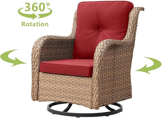 HUMMUH Outdoor Swivel Rocker PE Wicker Patio Chairs Set of 2, Rattan Rocking Chair Furniture Set (Yellow,Red)