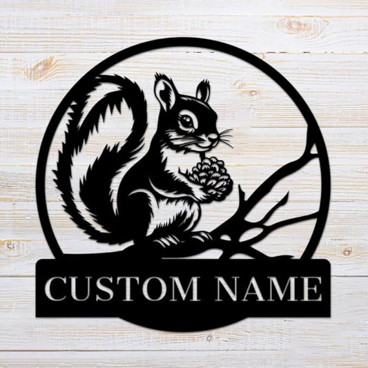 Personalized Squirrel Metal Wall Art,Custom Squirrel Metal Name Sign,Home Decor,Garden Decoration,Squirrel Lover Gift,Housewarming Gift squirrel