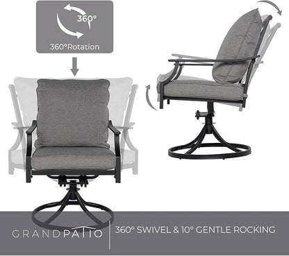 Grand patio Dining Chairs Set of 6，Outdoor Swivel Patio Dining Chairs Set of 6，Swivel Rocker Dining Chair，Outdoor Dining Chairs with Grey Cushions, Patio Chairs for Outside, Garden Lawn Porch