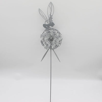 Flower Fairy Dancing with Dandelion Garden Art Sculpture Stainless Steel Statue Christmas Halloween Decoration for Outdoor Yard Courtyard Lawn Patio Metal Ornaments (Hurdle)