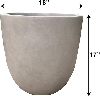 Kante 18 Inch Dia Round Concrete Planter, Indoor Outdoor Large Plant Pot with Drainage Hole and Rubber Plug for Home Patio Garden, Weathered Concrete