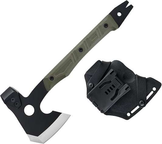 OKNIFE Otacle A1 Survival Hatchet & Camping Axe, 4 in 1 Full Tang Tactical Axe, G10 Non-Slip Grip Tomahawk with Durable Kydex Sheath (OD Green)