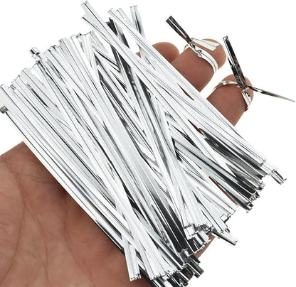 HAHIYO 300Pcs 4 Inches Silver Metal Twist Ties for Bread, Candy, Coffee, Plant Garden, Cellophane Treat Bags, Gift Wrapping, Halloween Party, Cake Present, Art Crafts